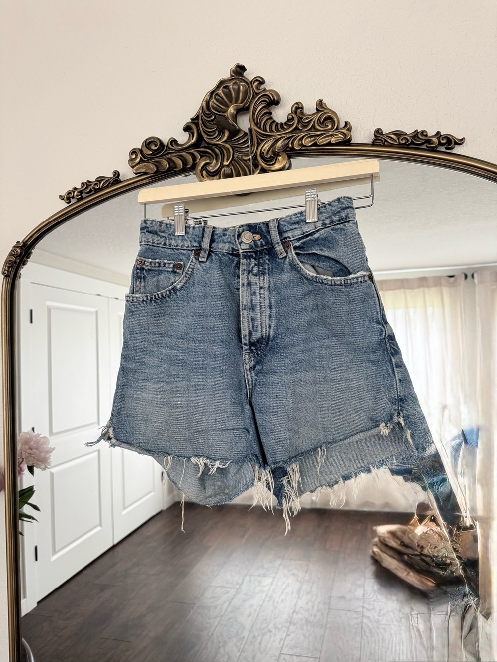 Zara Light Blue Distressed Denim Shorts